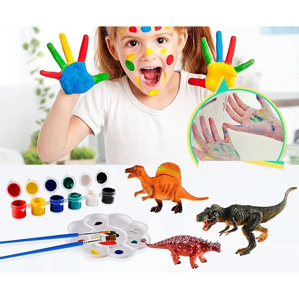 Bộ đồ chơi tô tượng mô hình khủng long cho bé(tặng kèm  6 hộp màu và 2 bút vẽ)