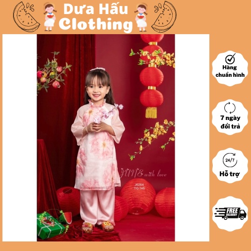 Set áo dài cung xuân chất liệu tơ ánh mềm nhũn phối lụa satin cho bé gái từ 1-10 tuổi