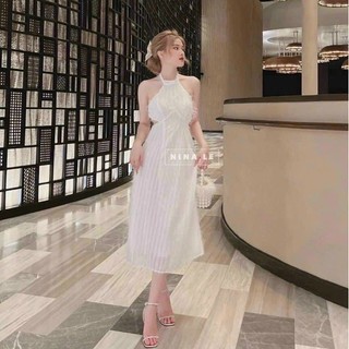 Đầm Cổ Yếm Cột Dây Thời Trang Nữ Chất Xô Lông Y Mẫu