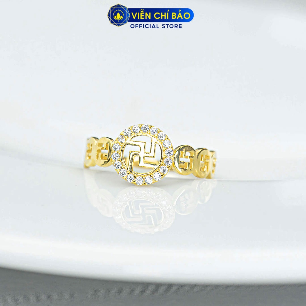 Nhẫn chữ Vạn vàng 10K đính đá bình an may mắn thời trang phụ kiện trang sức nữ Viễn Chí Bảo N800175-