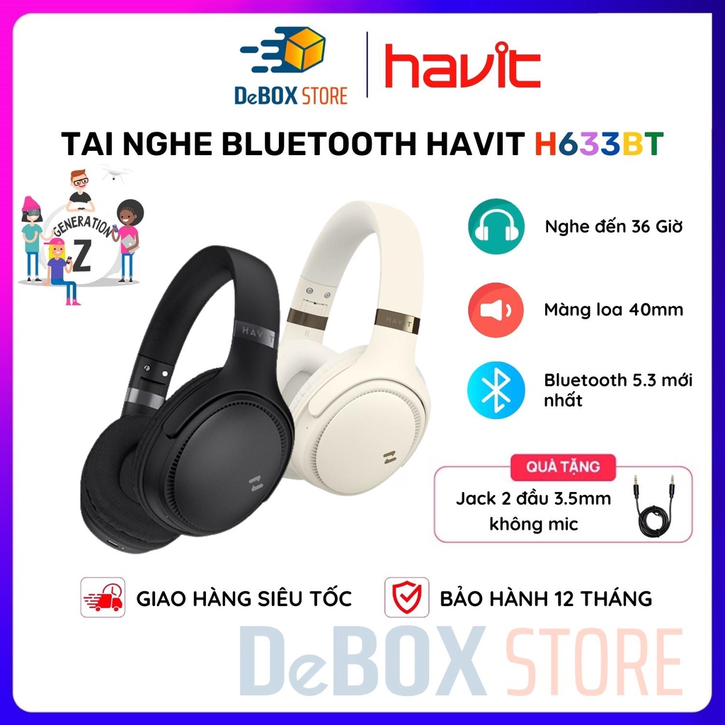 【Giao Hỏa Tốc】Tai Nghe Bluetooth Headphone HAVIT H630BT, Driver 40mm, BT 5.3, Gập Tiện Lợi, Nghe Đến 36H - Chính Hãng