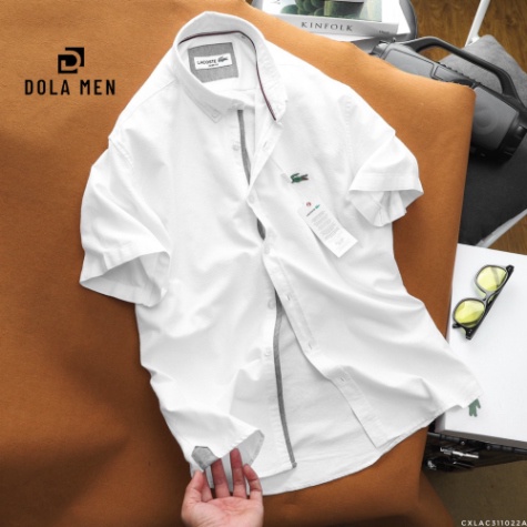 Áo sơ mi nam cộc tay KHÔNG TÚI LACOSTE cổ cài khuy vải OXFORD có túi 4 màu Full Tem Tag Code Hàng thời thượng Cực Xịn