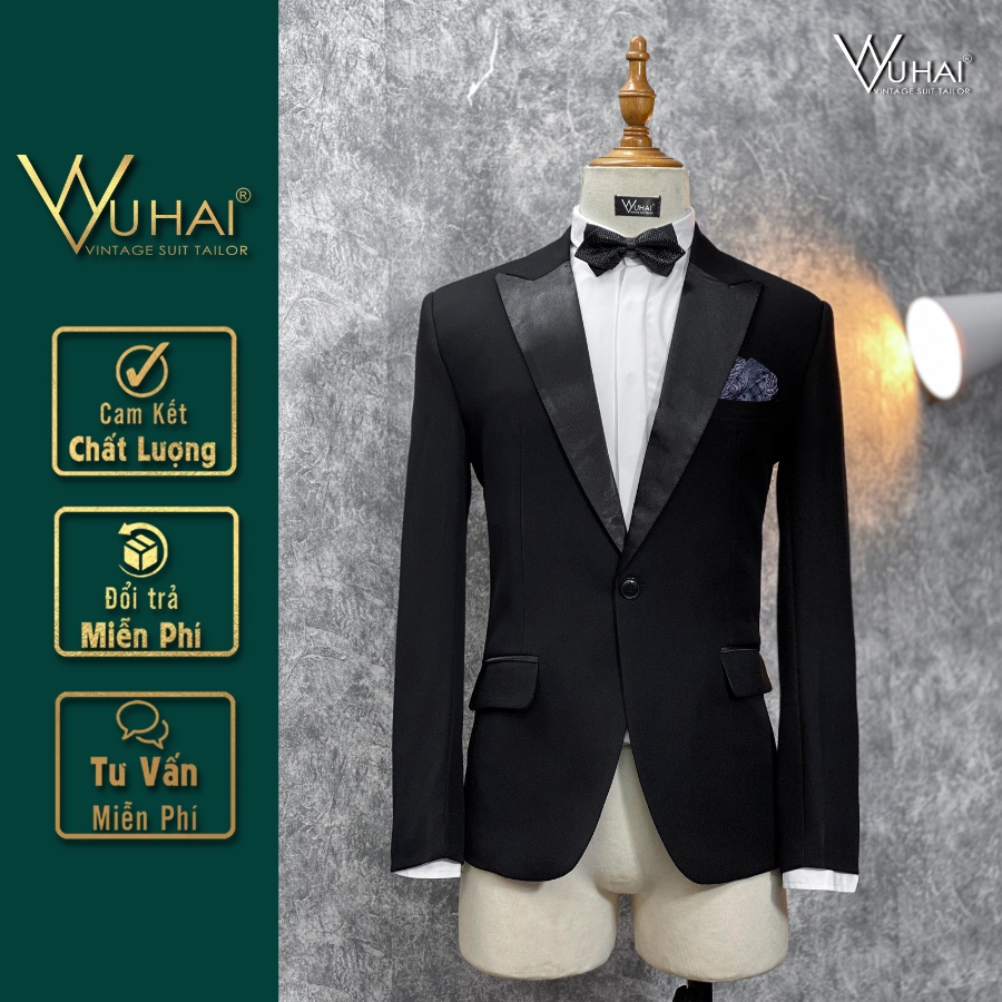 vest nam đẹp Hàn Quốc dáng áo 1 cúc cổ phối phi bóng-VuHai