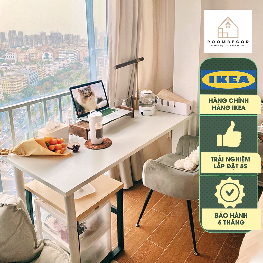 Bàn Làm Việc IKEA Lắp Ráp Thông Minh Màu Trắng Decor Phòng