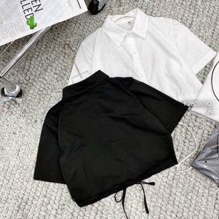 ÁO SƠ MI CROPTOP PHỐI DÂY  CỘT EO PC