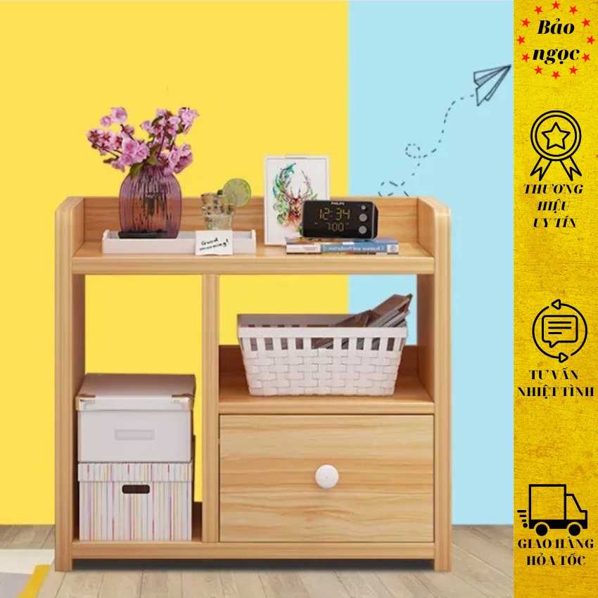 TỦ - KỆ GỖ ĐẦU GIƯỜNG CÓ NGĂN KÉO DỄ LẮP GHÉP - Tủ Đầu Giường 3 Tầng 1 Ngăn Kéo - Tủ, Kệ Đầu Giường Vuông Màu Gỗ 40
