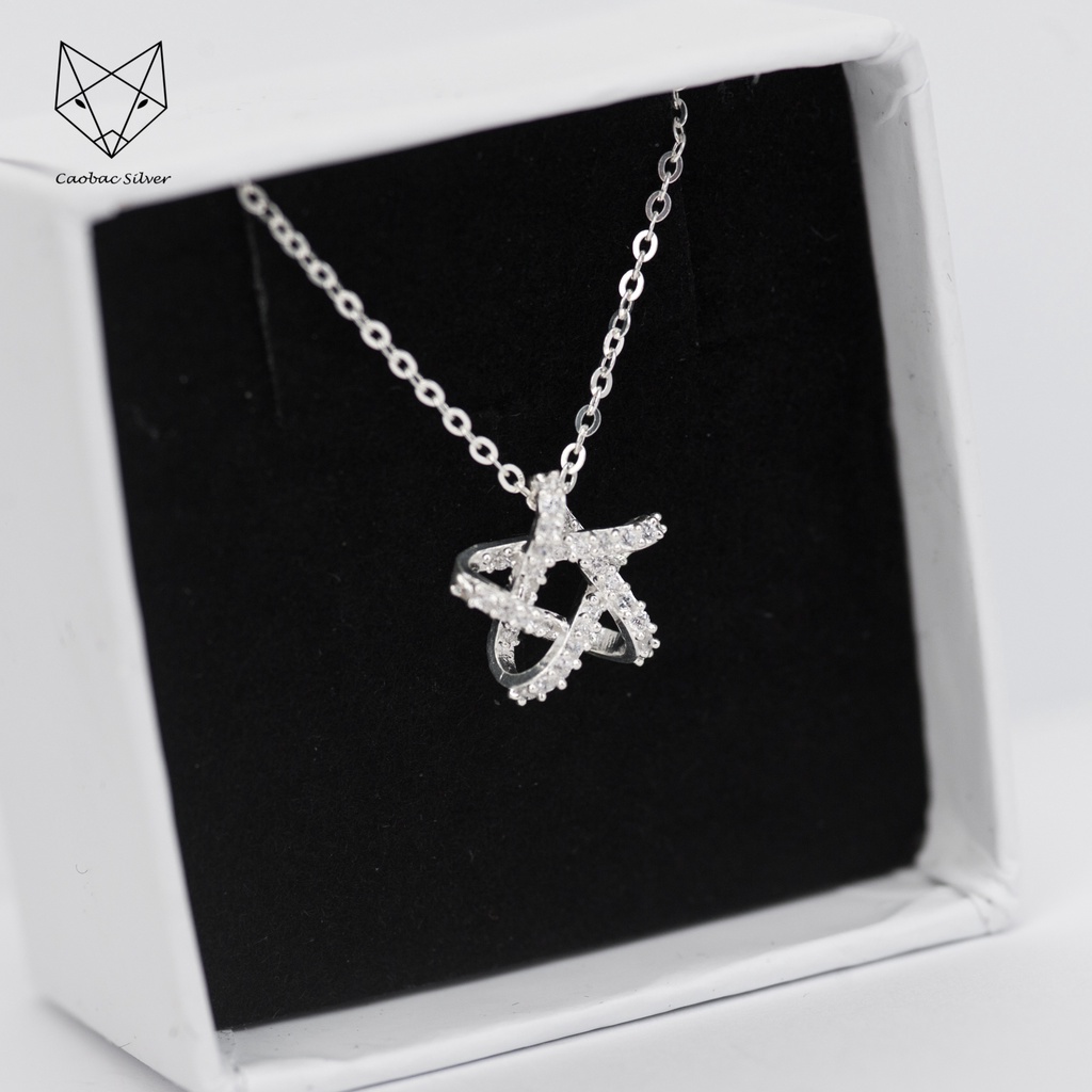 Dây Chuyền Bạc Ta Cao Cấp CaoBac Silver Thiết Kế Sao Xoắn Đính Đá Lấp Lánh Nhẹ Nhàng, Thanh Lịch Cho Các Bạn Gái