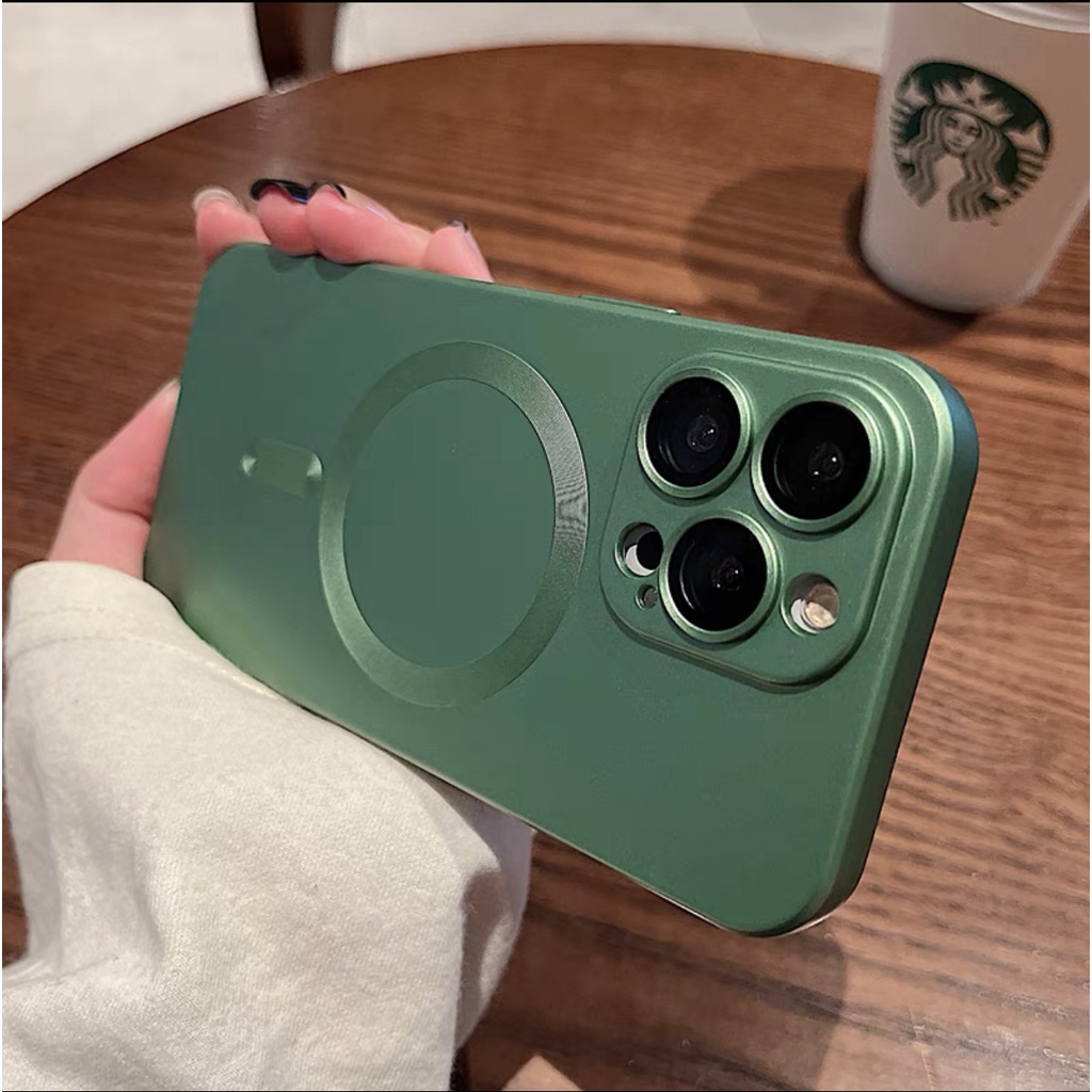 【With lens film/Matte soft case/Riddge Green】Ốp Điện Thoại Mềm Nhám Màu Xanh Lá Có Miếng Dán Bảo Vệ lens Cho compatible for iPhone 14 pro max 13 pro max 12 pro max 11 pro max