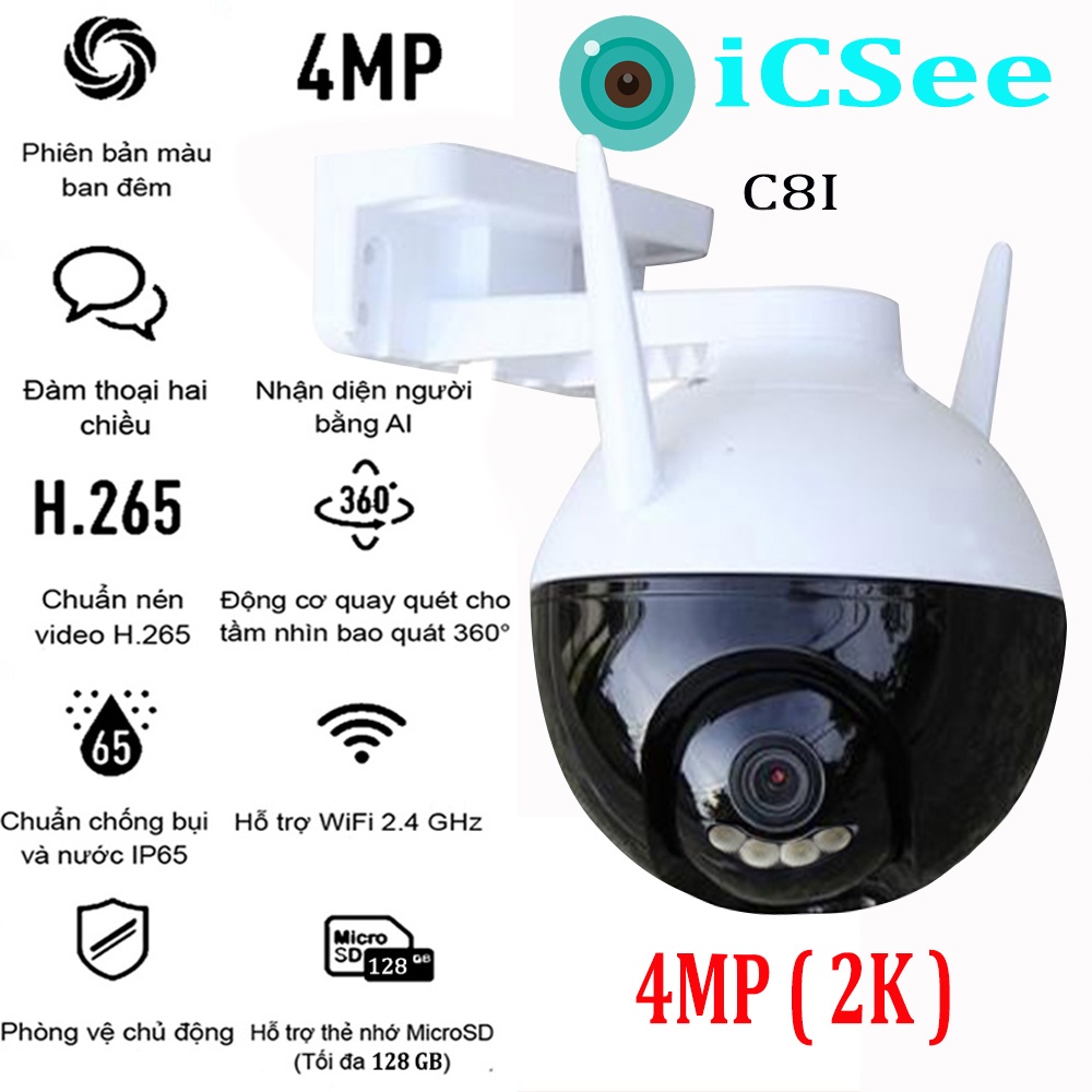 Camera WiFi iCSee , 4MP, Độ Nét QHD ( 2K ) ,Quay Quét Trong Nhà / Ngoài Trời 360 Độ, Đàm Thoại Hai Chiều ...