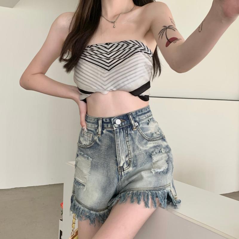 IELGYQuần Short denim Lưng Cao Dáng Rộng Phong Cách Thời Trang Mỹ Dành Cho Nữ