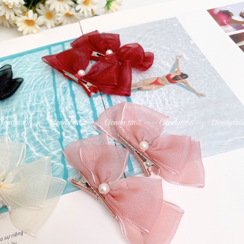 Set 2 chiếc kẹp nơ đính hạt phong cách công chúa