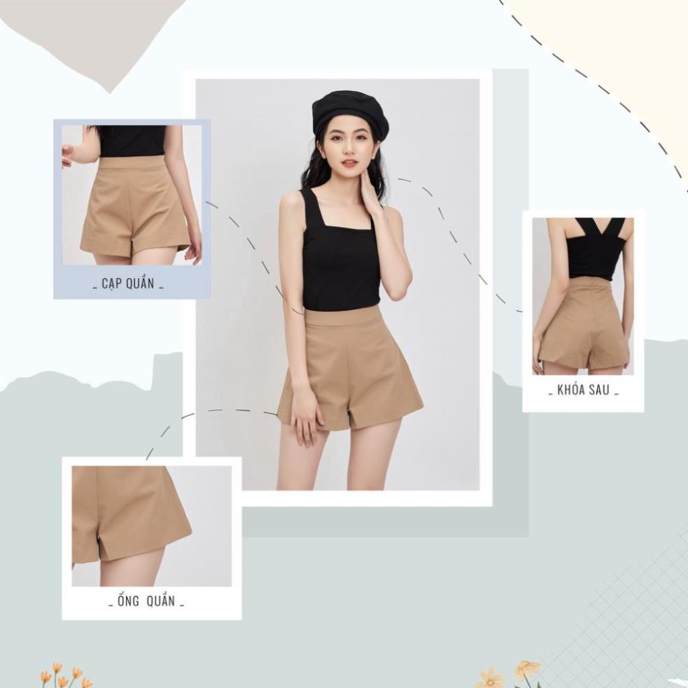 Quần short nữ cạp cao Kaki kéo khóa sau màu be năng động Q07 * ,