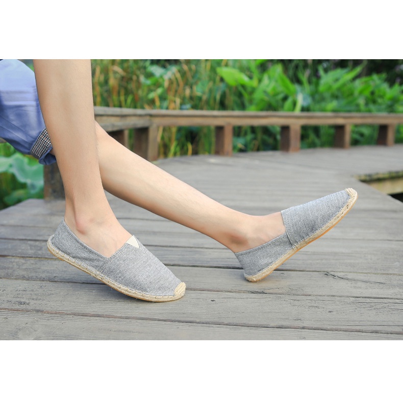 Giày Lười Vải Lanh Dệt Cói Thời Trang Nam Nữ