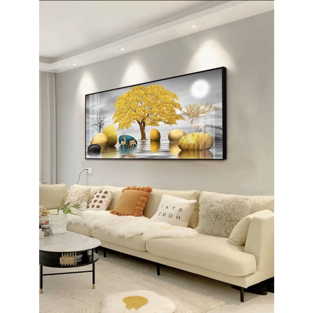 Tranh Treo Tương Tráng Gương Cây Kim Tiền Hưu Tuần Lộc/Treo Phòng Khách Sang Trọng Thu Hút Tài Lộc May Mắn Cho Gia Chủ