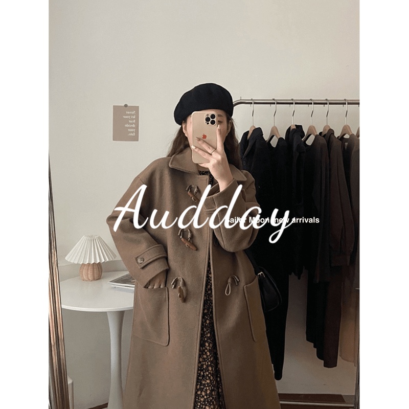 Audday Áo Khoác Len Lông Cừu Phong Cách Haudio-Herburn Nhỏ Dành Cho Nữ