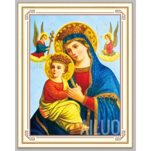 Tranh thêu chữ thập Đức Mẹ và Chúa 3D Ailuo AL53579 |50x67cm|_Chưa thêu