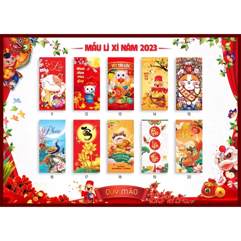 Lì xì cực đỉnh 10 cái mẫu ngẫu nhiên năm 2023