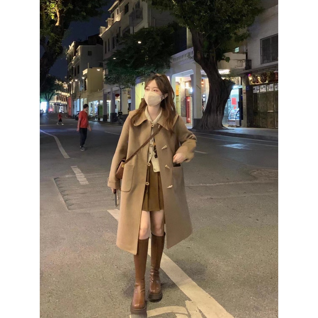 Áo Khoác Len Dáng Dài Cổ Búp Bê Cài Nút Kiểu Hàn Quốc Thời Trang Thu Đông 2022 Mới