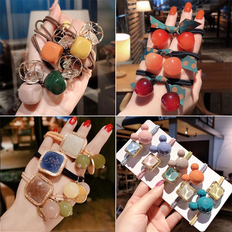 Dây cột tóc hình gấu đính hạt vuông dễ thương, nhiều màu sắc lựa chọn, dùng cho bé gái và phái nữ - H18