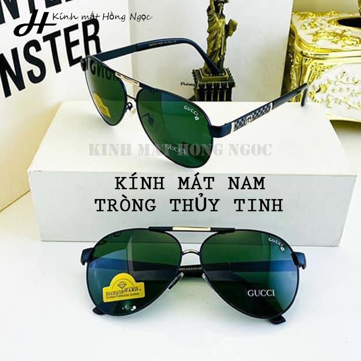 Mắt kính mát nam tròng thủy tinh, gọng kính kim loại kiểu dáng phi công ôm mắt