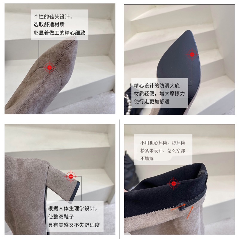 Bốt đùi da lộn nữ YIMI gót vuông 6 phân có khóa kéo sau