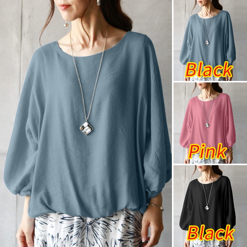 Áo Kiểu Tay Lửng Cổ Tròn Màu Trơn Thời Trang Cho Nữ ZANZEA