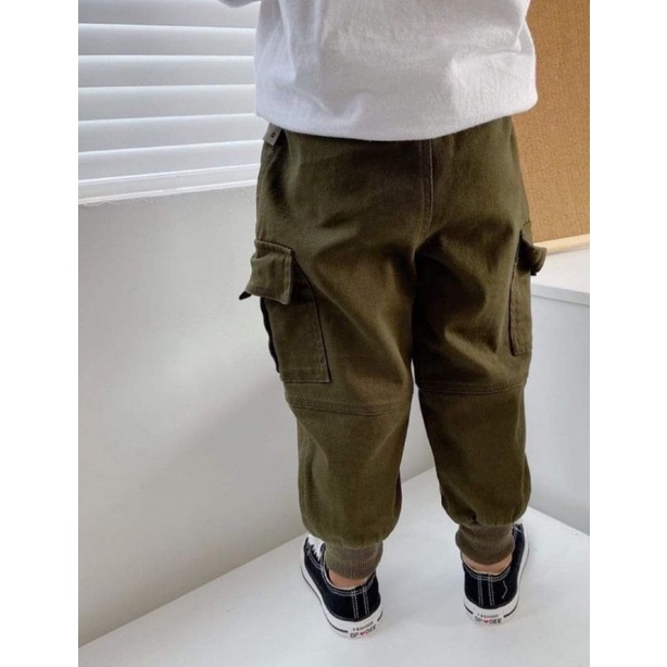 Quần Dài Bé Trai Kaki Co Dãn Túi Hộp Bo Gấu Xịn Đẹp