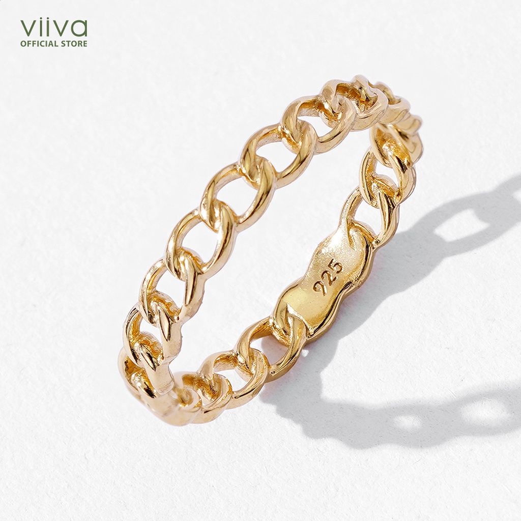 Nhẫn Bạc 925 mạ vàng 14K Cuban Link Chain Ring Mạ Vàng 3.5mm R5337902