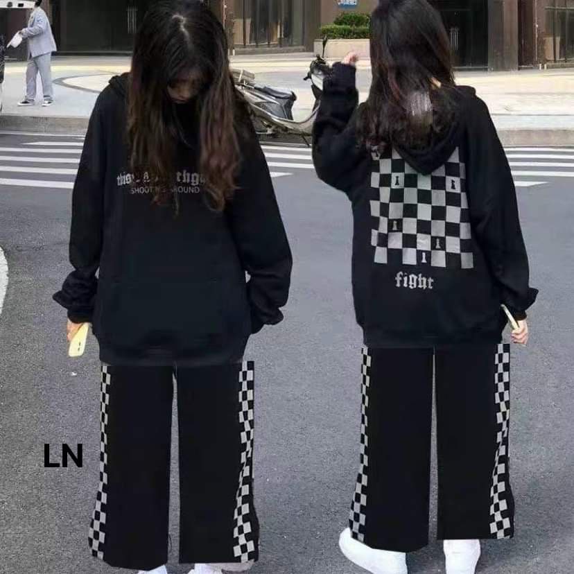 Sét đồ bàn cờ tay bồng mũ 2 lớp hot hit-9LN5NN