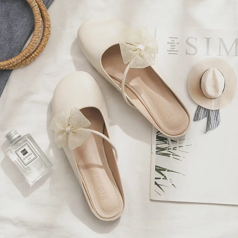 Dép Bít Mũi Đế Bằng Đính Nơ Phong Cách Mới Mùa Hè Cho Nữ Mary Janes Mules