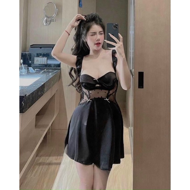 Sẵn sỉ Váy ngủ lụa 2 dây cánh tiên, đầm ngủ lụa cao câp SP233