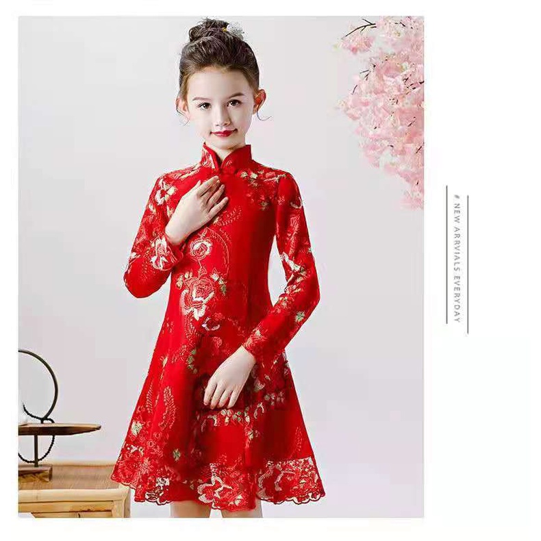 Đầm Sườn Xám Phối Ren Phong Cách Trung Hoa Thời Trang Mùa Hè 2022 Dành Cho Bé Gái