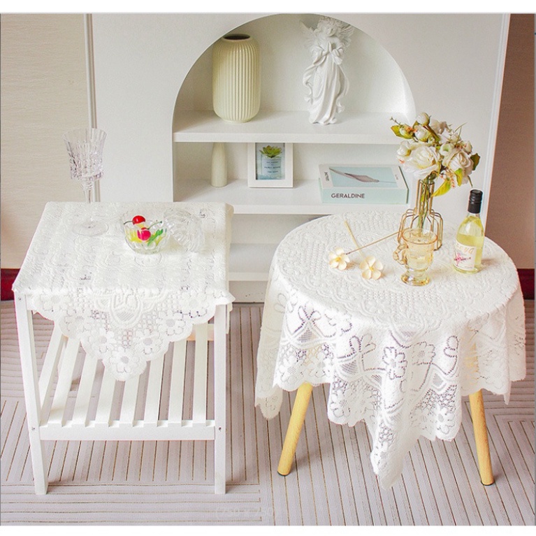 Khăn Ren Trải Bàn, Tủ, Tab Đầu Giường Màu Trắng Họa Tiết Vintage Trang Trí decor chụp ảnh