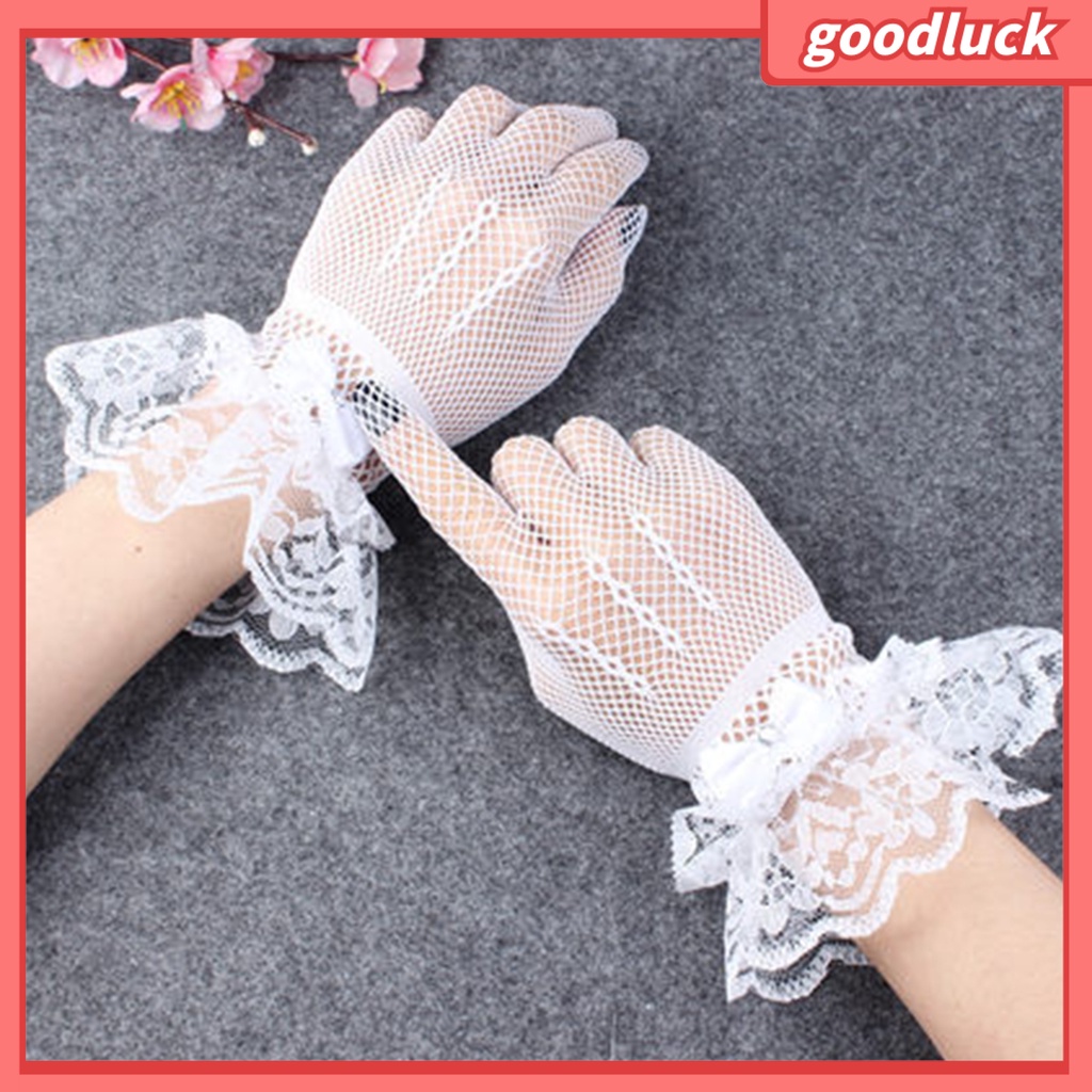 1 Đôi Găng Tay Ren Thoáng Khí Đính Nơ Xinh Xắn Cho Cô Dâu