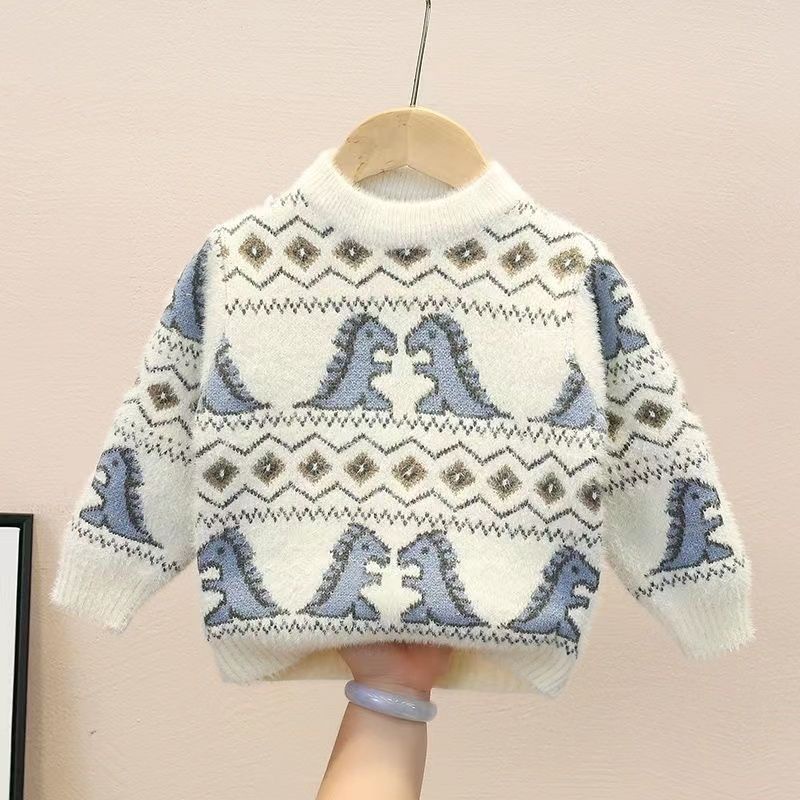 Áo Sweater Lông Cừu Dày Chui Đầu Cổ Tròn Thời Trang Thu Đông 2022 Mới Cho Bé Trai