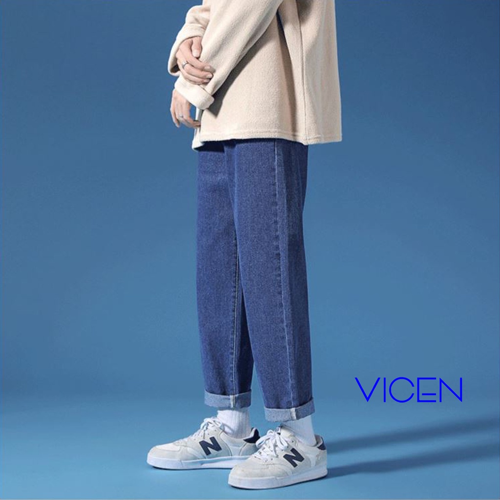 Quần Bò Baggy Nam Phom Xuông Chất Jeans Mềm Ống Rộng Vicenzo Màu Xanh Đen, Quần Bò Nam Ống Rộng Hottrend 2023