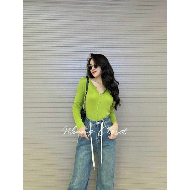 Áo len nữ dài tay len mềm cài khuy nhiều màu phom ôm dễ thương hàng QC