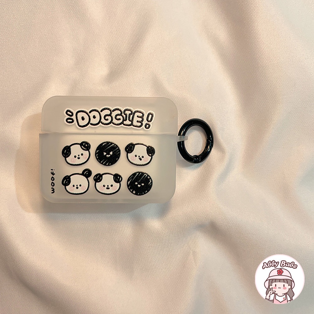 Vỏ Bảo Vệ Hộp Sạc Tai nghe không dây Airpods 1 / 2 / pro Bằng TPU Mềm Trong Suốt Hình Chú Cún Phối Màu Trắng Đen Dễ Thương