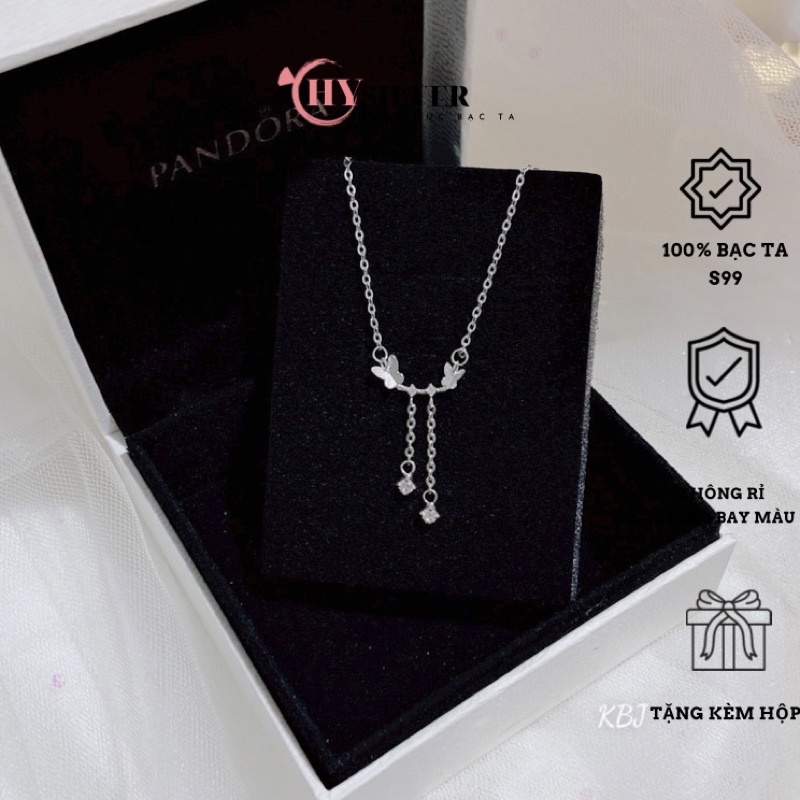Dây chuyền bạc ta hồ điệp kép 2 tua đá rơi nhẹ nhàng nữ tính vòng cổ nữ bạc thật giá rẻ CHY Silver