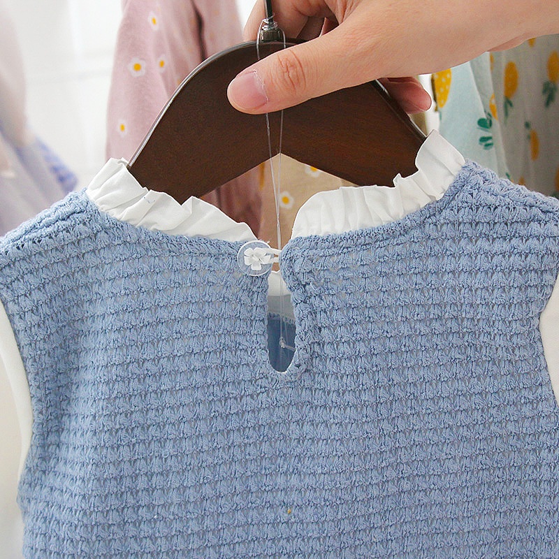 Váy tiểu thư dáng xòe có nơ hoa cài áo dành cho bé gái V11