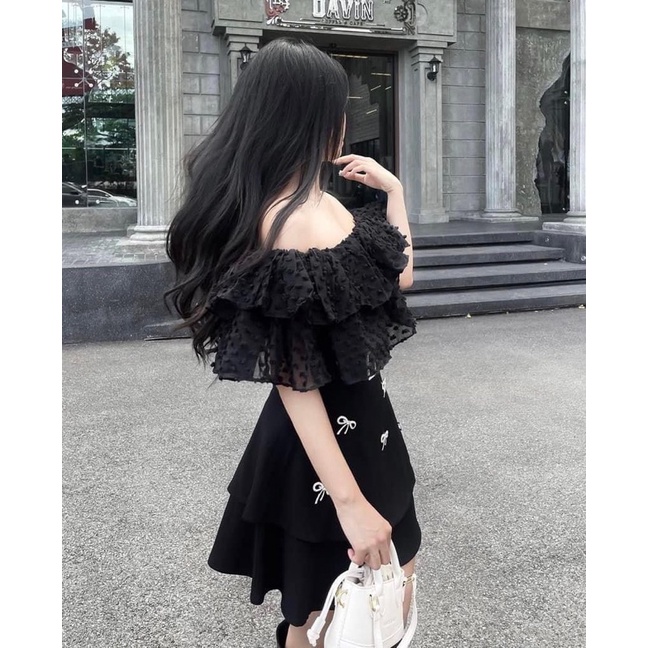 DII COLLECTION - Bộ sản phẩm thiết kế trễ vai thắt belt không kèm nơ đá