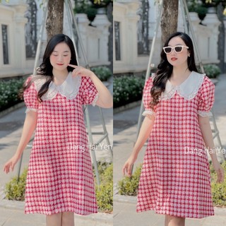 Váy thiết kế Kaity Dress chất dạ mềm lót lụa kẻ đỏ tiểu thư
