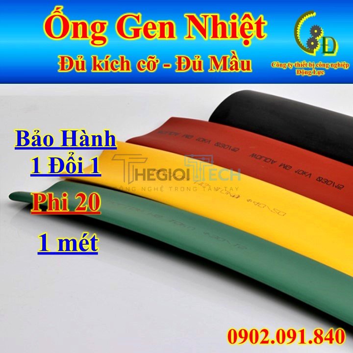 [D20 1mét] Ống gen co nhiệt bọc cách điện phi 20 luồn dây điện, dây ren sun nhiệt bọc đầu cos mầu xanh đỏ vàng đen - D20 đen