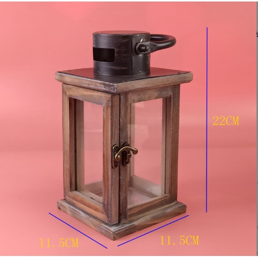 đèn bão khung gỗ nâu trắng size to DBS11 dã ngoại vintage kính 22*11,5*11,5CM