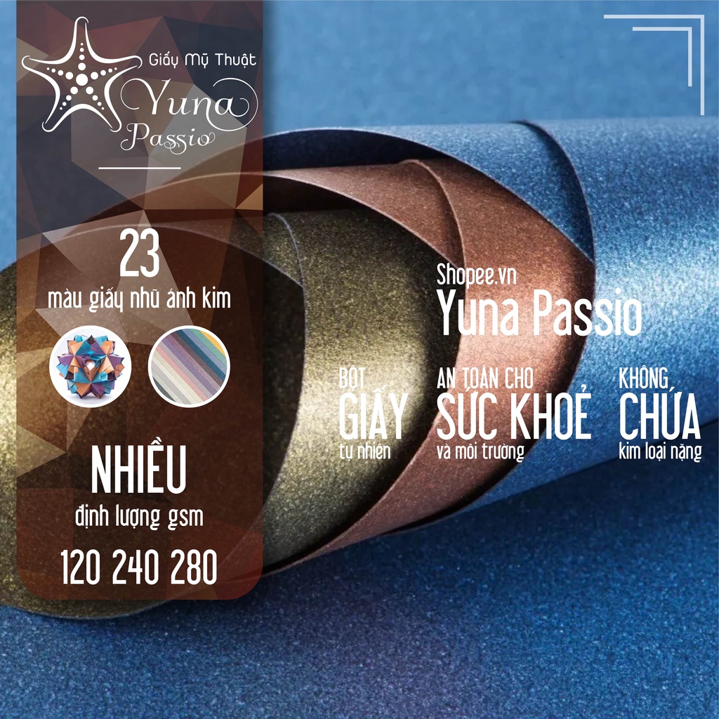 10 Tờ Giấy Mỹ Thuật Stardream A4 A3 120gsm Nhũ Ánh Kim Tuyệt Đẹp - Giấy thủ công Origami, Thiệp, Hộp Quà Cao Cấp Yuna