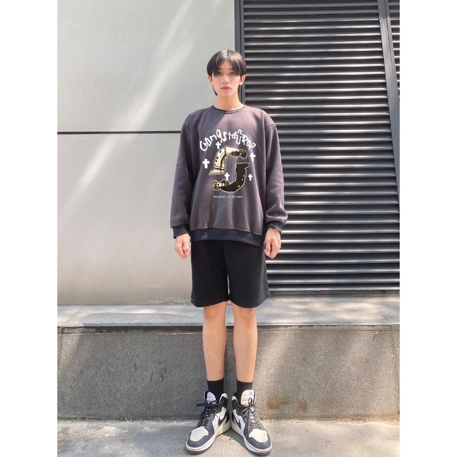 Áo dài tay trơn NỈ BÔNG Unisex Monster X Street Gang Trap Sweater Ulzzang cặp đôi nam nữ form rộng oversize Hàn Quốc