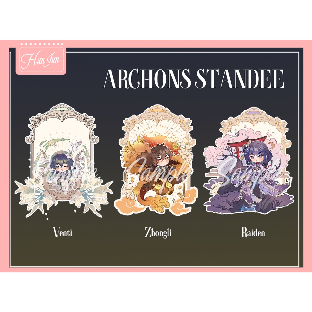Standee Archons Genshin 8cm Zhongli/Venti/Raiden