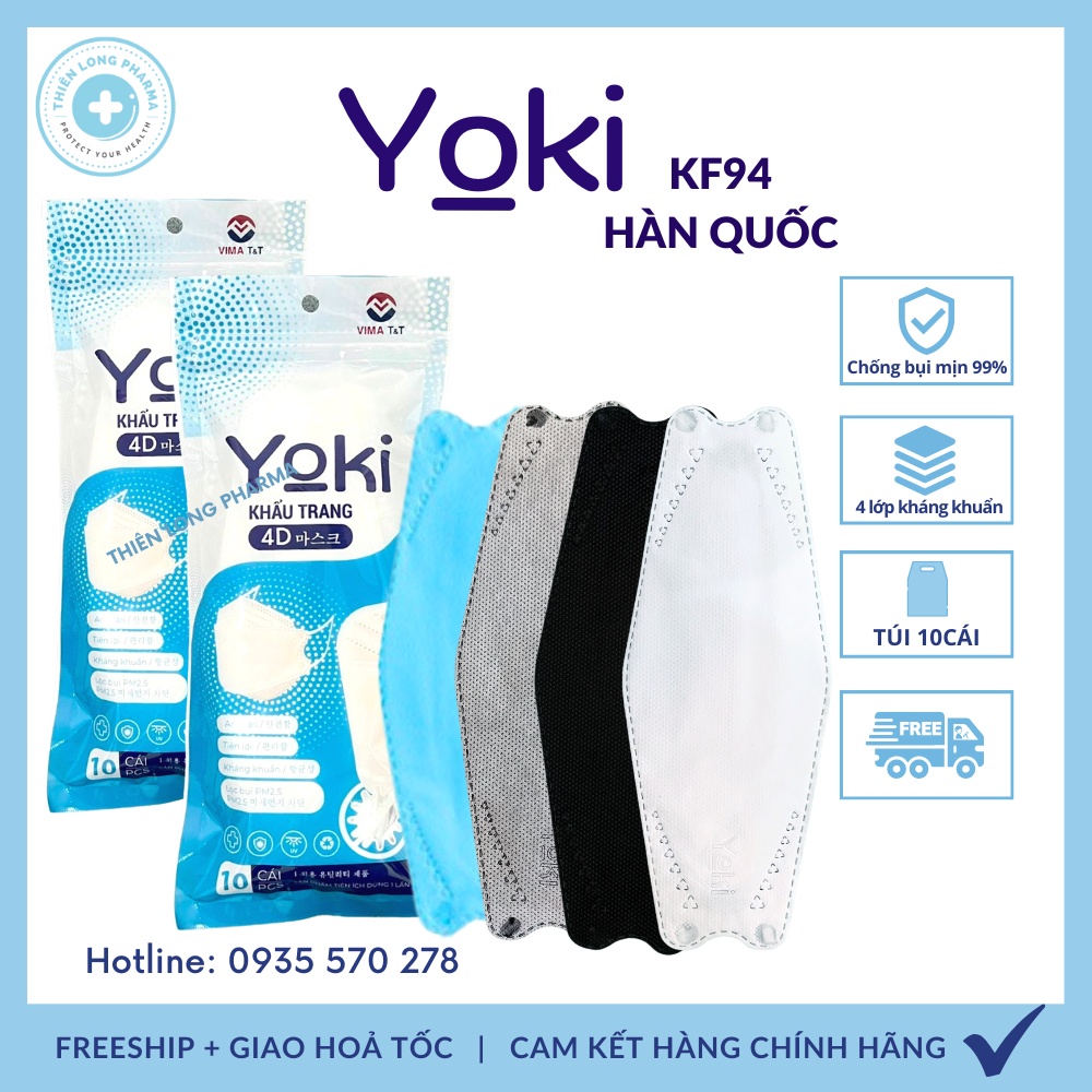 Khẩu Trang KF94 4D Yoki  Túi 10Cái 4 Lớp Kháng Khuẩn Chống Bụi Mịn Hàng