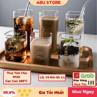 Ly thủy tinh vuông chịu nhiệt 400ml trong suốt cốc thủy tinh uống nước pha trà dễ thương cute decor cực đẹp