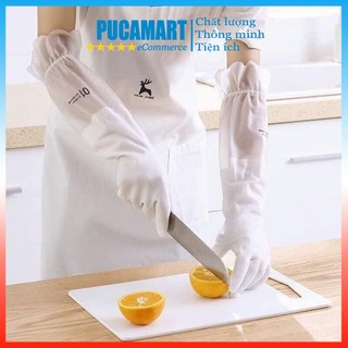 Đôi Găng Tay Rửa Chén, Bát Silicon PUCA, Găng Tay Siêu Dai Không Mùi Trong Suốt